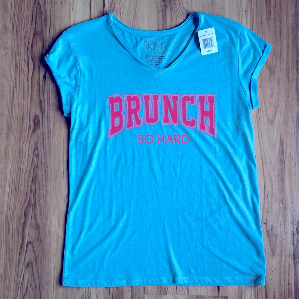 NEW FREEZE Brunch So Hard Tee Shirt Blue Medium Short Sleeve Women’s